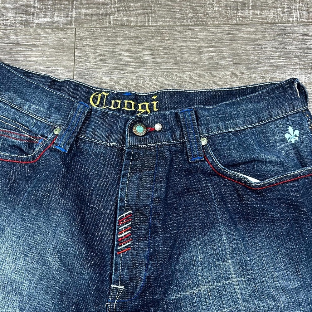 Coogi Baggy Denim Shorts Mens 38 Blue Embroidered Eagle Y2K Hip Hop Streetwear - Picture 9 of 10